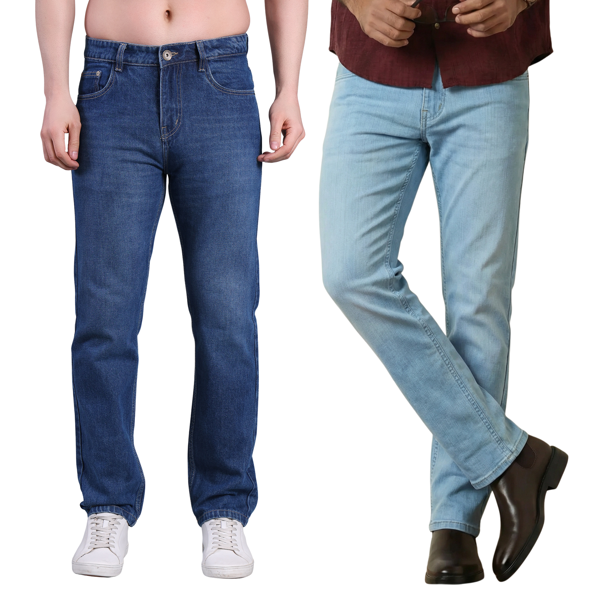 Stylox Men's Straight Fit Denim Jeans Pack of 2 (Light Blue & Ice Blue) - Stylox