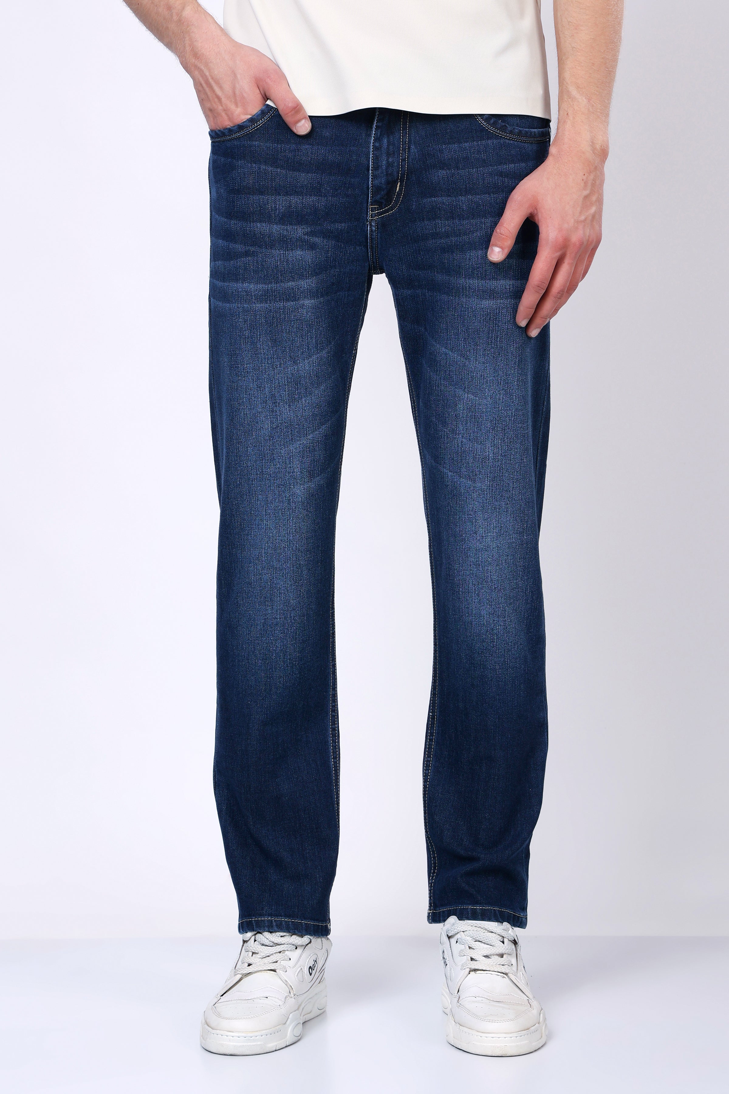 Stylox Men’s Mid-Rise Comfort Fit Stretchable Denim Jeans-Mid Dark Blue - Stylox