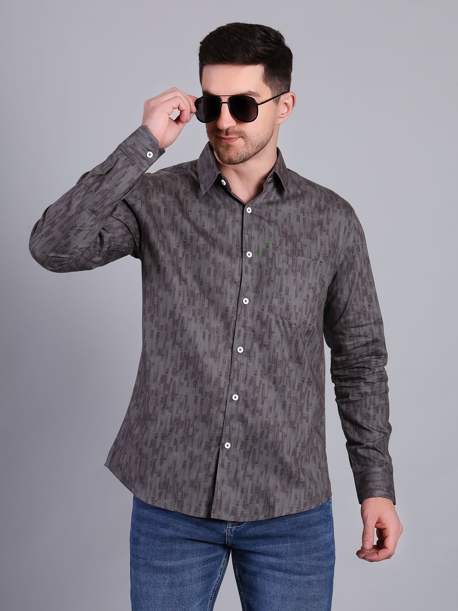 Stylox Men’s Regular Fit Textured Printed Full Sleeve Casual Shirt - Stylox