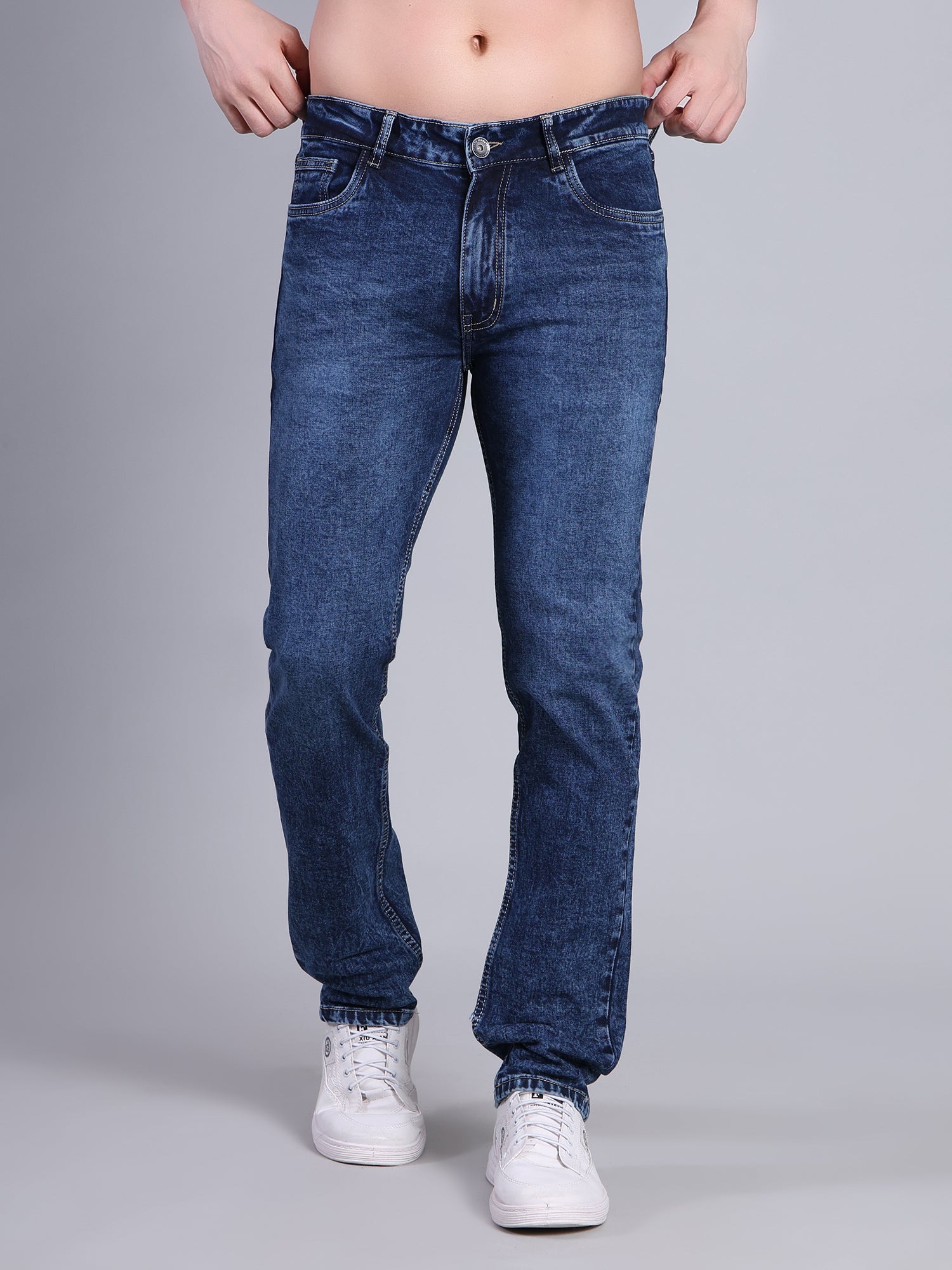 Stylox Men’s Slim Fit Stretchable Washed Denim Jeans-Dark Blue - Stylox