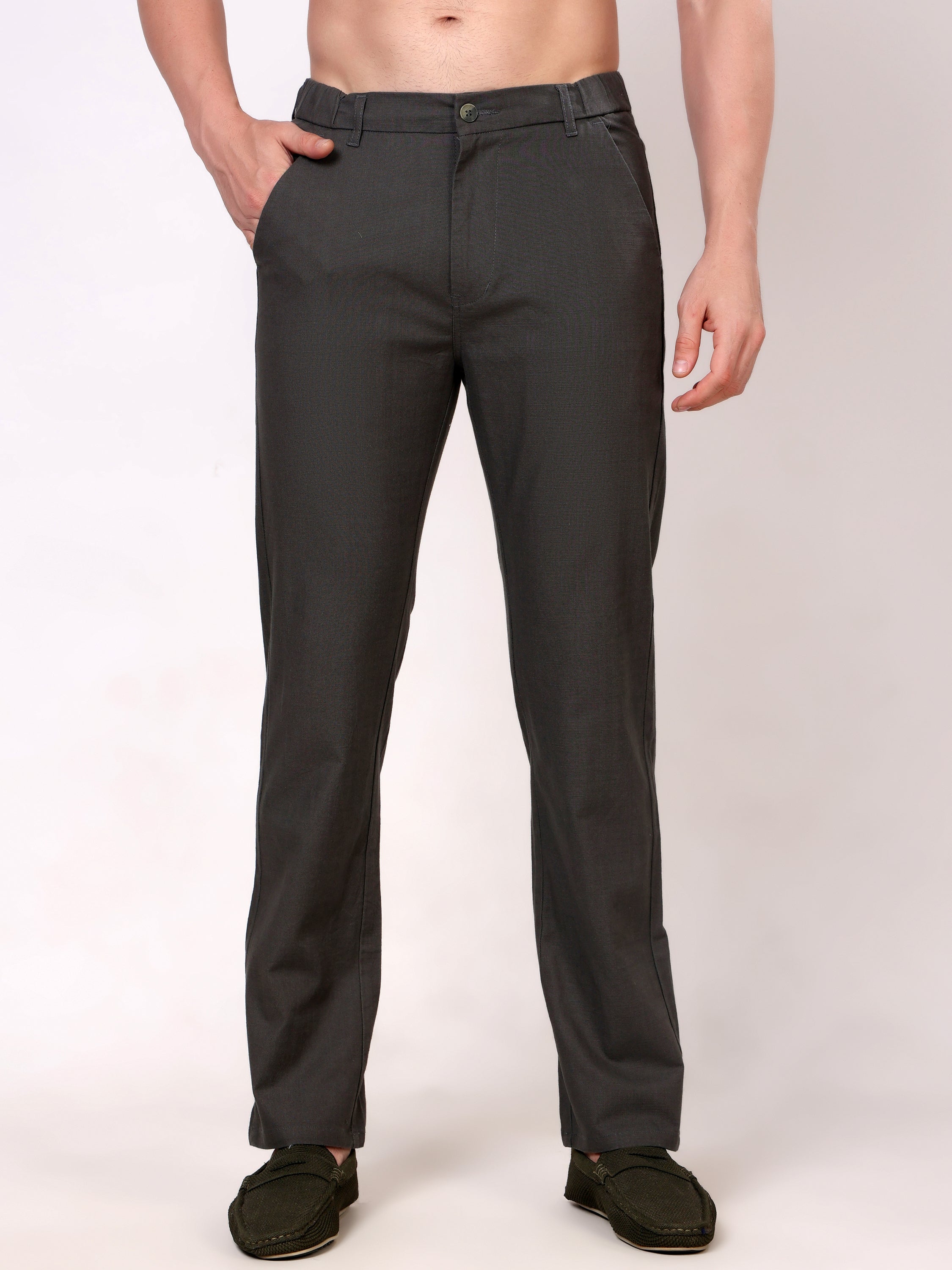 Stylox Men's Comfort Fit Non-Stretch Casual Trouser with Elastic Waist