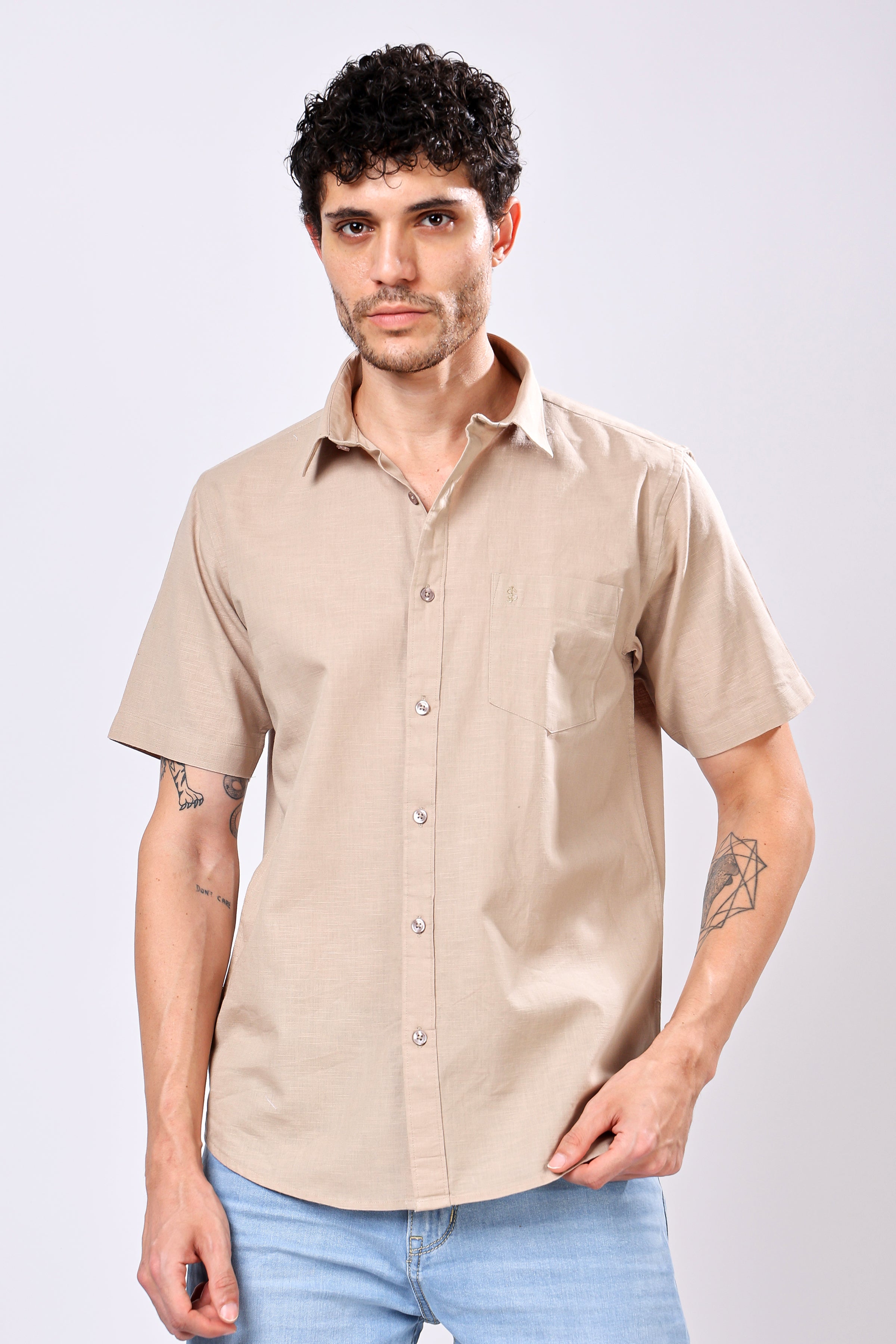 Stylox Men's Half Sleeve Solid Casual Shirt – Comfortable Cotton Blend Shirt for Smart Everyday Style - Stylox