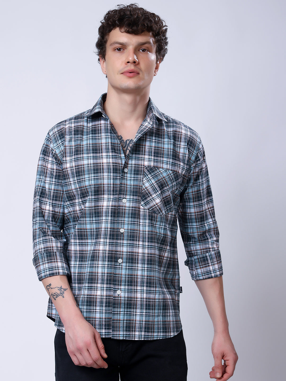 Stylox Men’s Regular Fit Full Sleeve Casual Check Shirt–Green &amp; Grey - Stylox