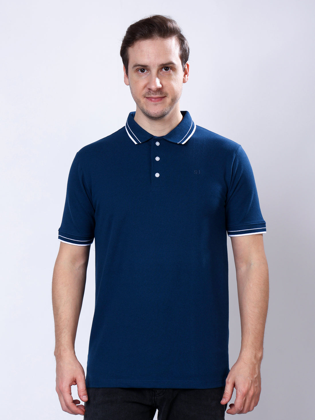 Stylox Men’s Solid Polo T-Shirt with Contrast-Tipped Collar - Stylox