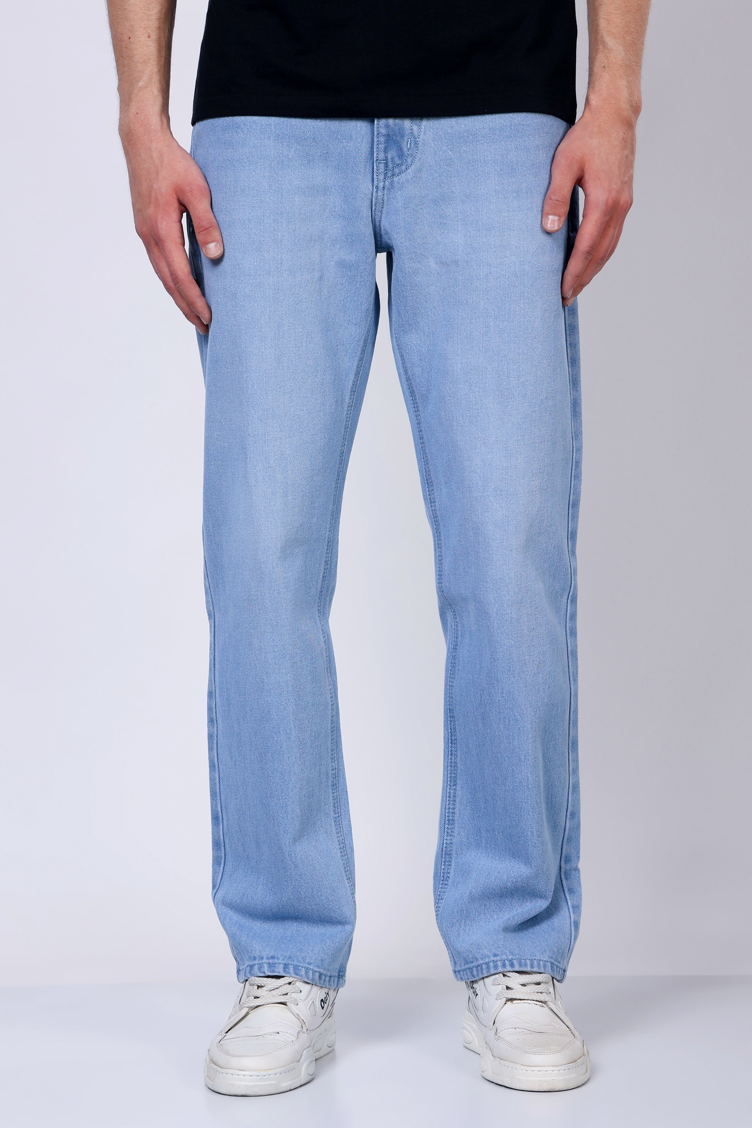 Stylox Men’s Mid-Rise Relaxed Fit Light Blue Non-Stretch Denim Jeans - Stylox