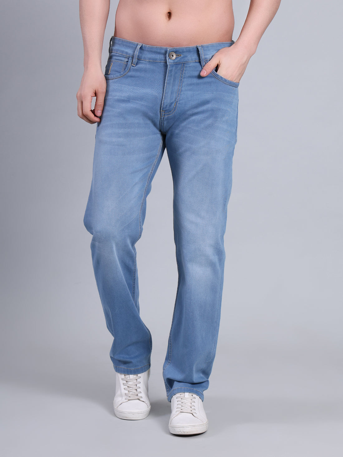 Stylox Men’s Comfort Fit Mid-Rise Washed Denim Jeans (Light Blue)