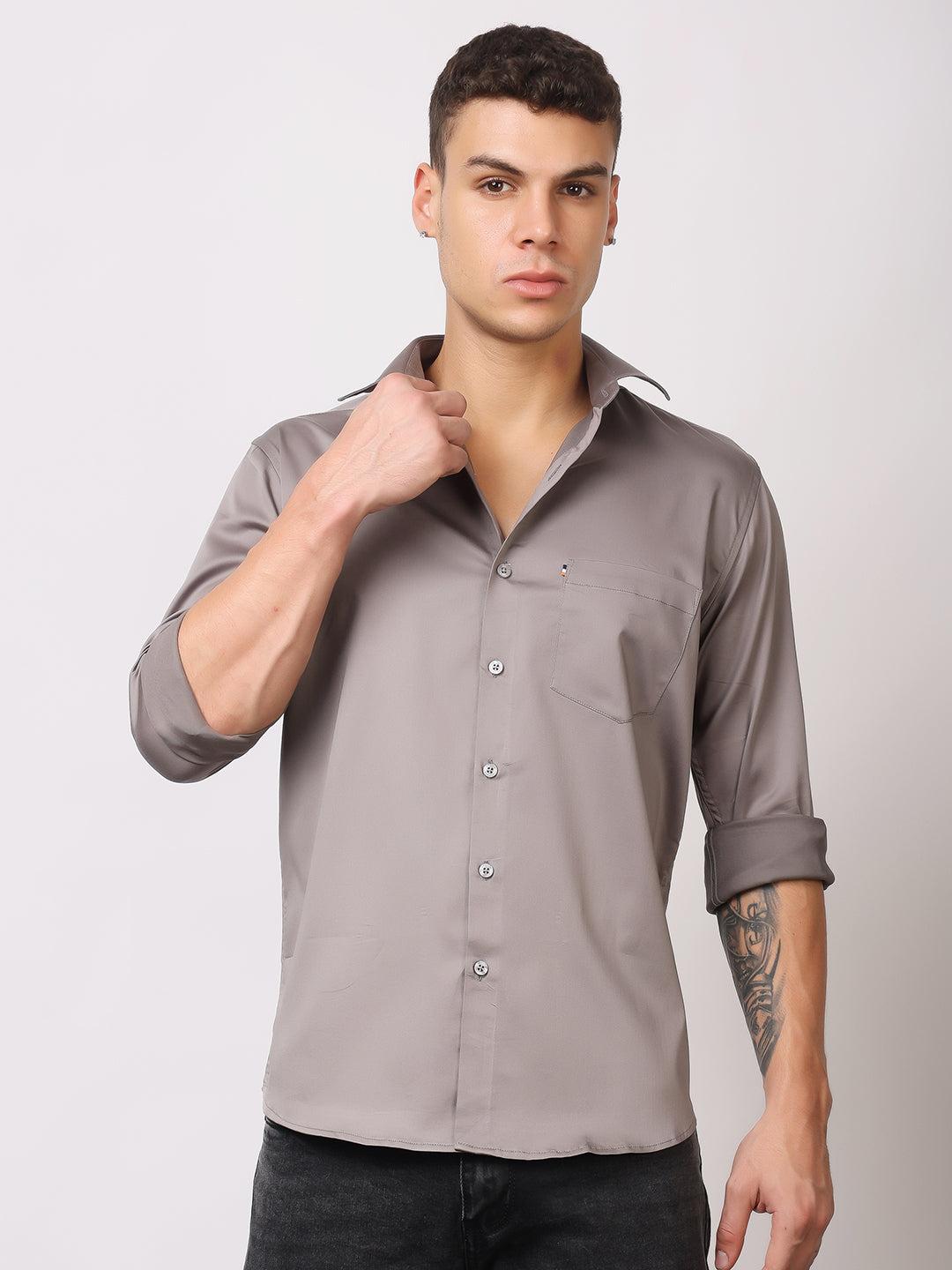 Stylox Men's Full Sleeve Solid Partywear Casual Shirt – Premium Shine Finish Cotton Blend Regular Fit Shirt for Stylish Evening & Occasion Wear - Stylox