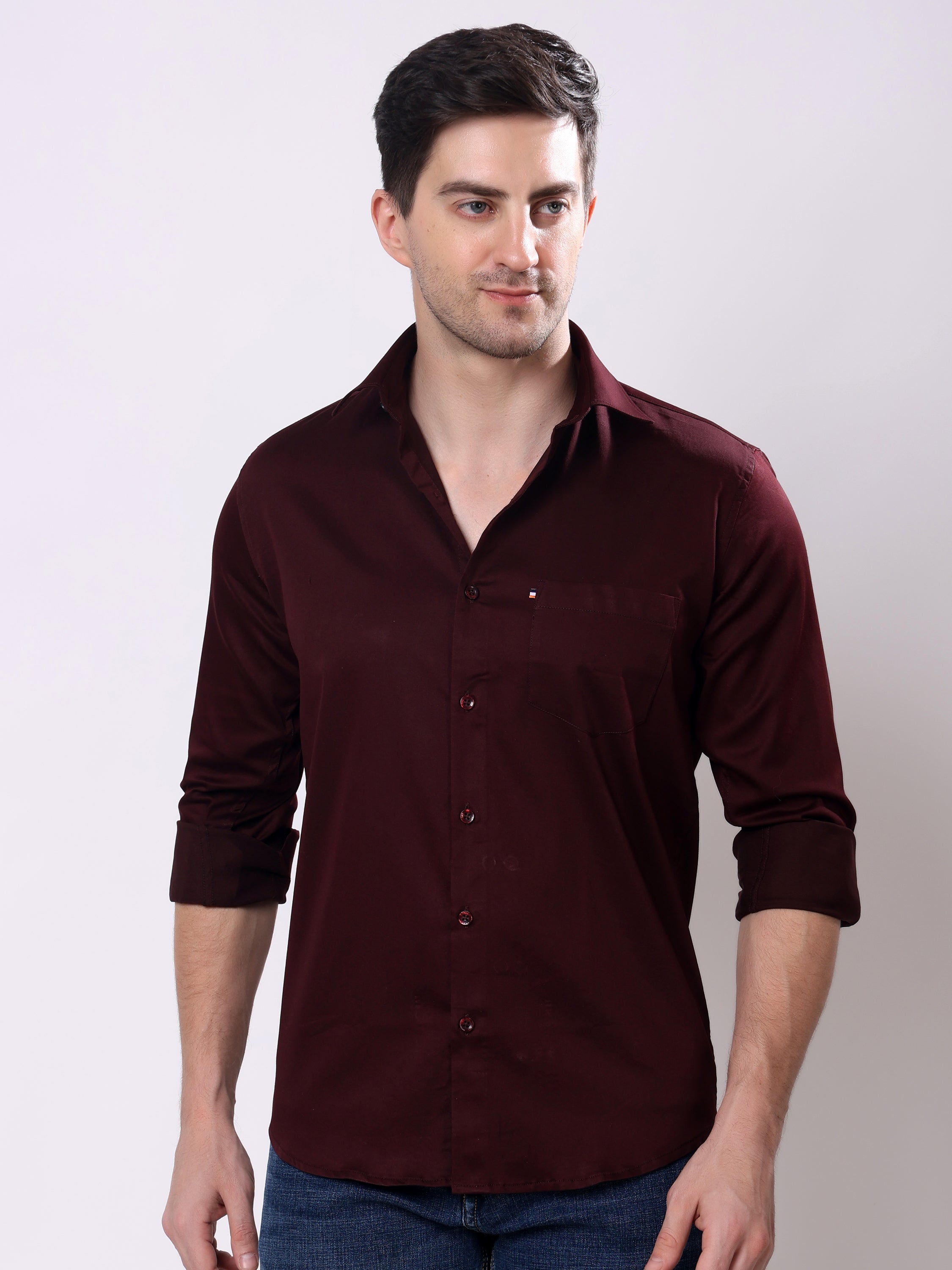 Stylox Men’s Regular Fit Full Sleeve Solid Cotton Satin Casual Shirt - Stylox