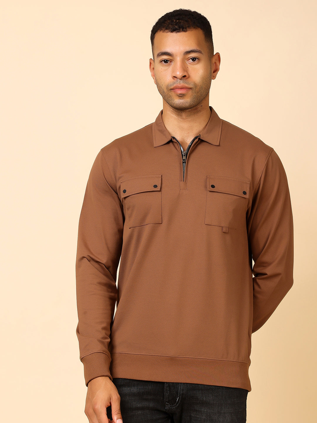 Stylox Men's Utility Style Zip Neck Sweatshirt