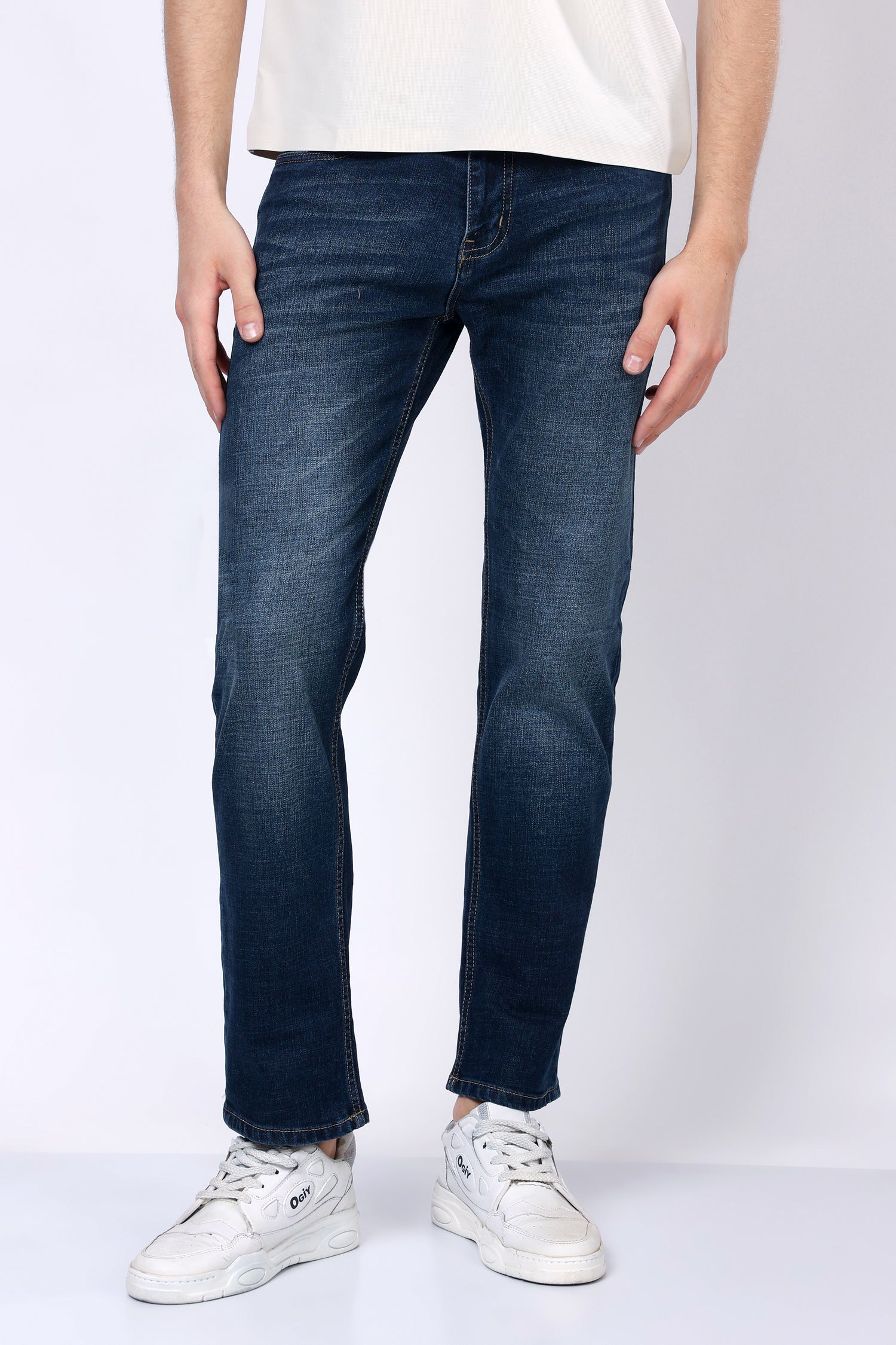 Stylox Men’s Mid-Rise Comfort Fit Stretchable Greenish Blue Denim Jeans - Stylox