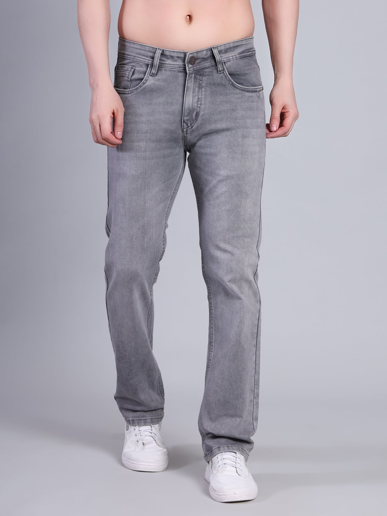 Stylox Men’s Mid-Rise Comfort Fit Stylish Washed Denim Jeans-Light Grey - Stylox