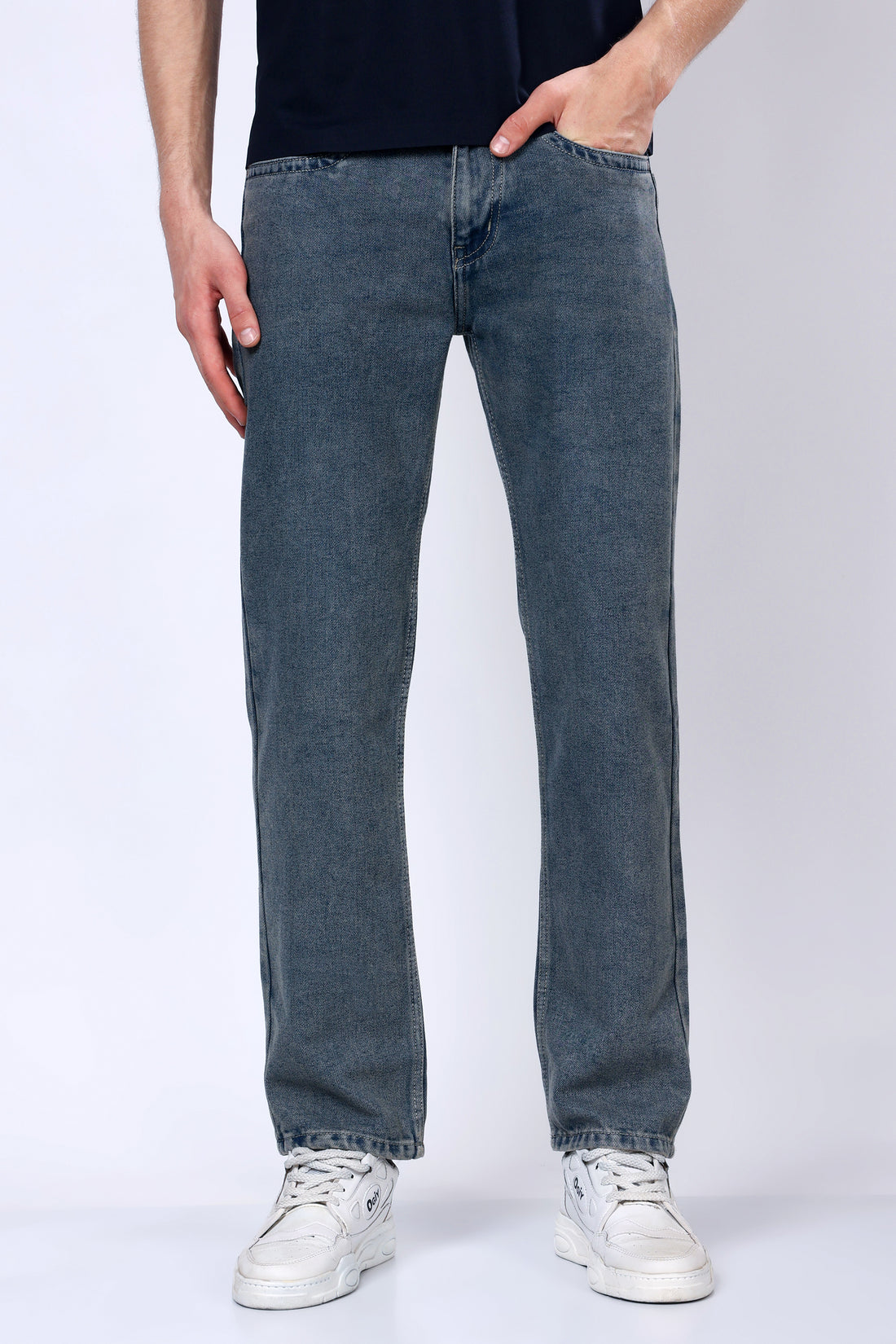 Stylox Men’s Mid-Rise Comfort Fit Vintage Blue Non-Stretch Denim Jeans - Stylox