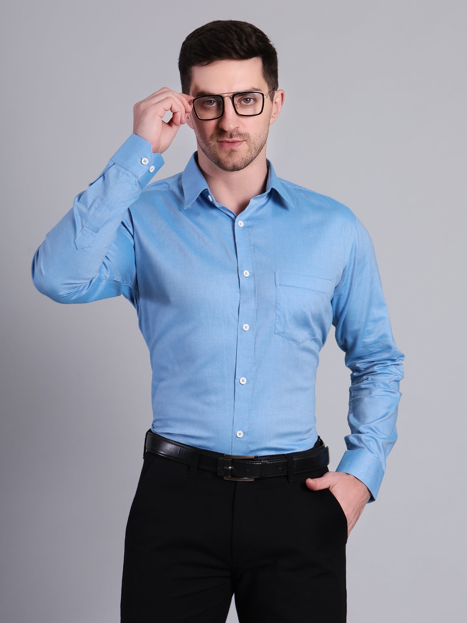 Stylox Men’s Regular Fit Blue Solid Full Sleeve Casual Shirt - Stylox