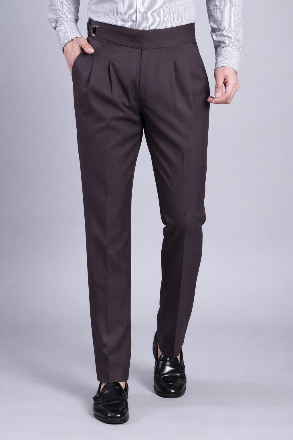 Stylox Men’s Gorkha High Waist Pleated Formal Trousers with Side Adjusters-Charcoal - Stylox