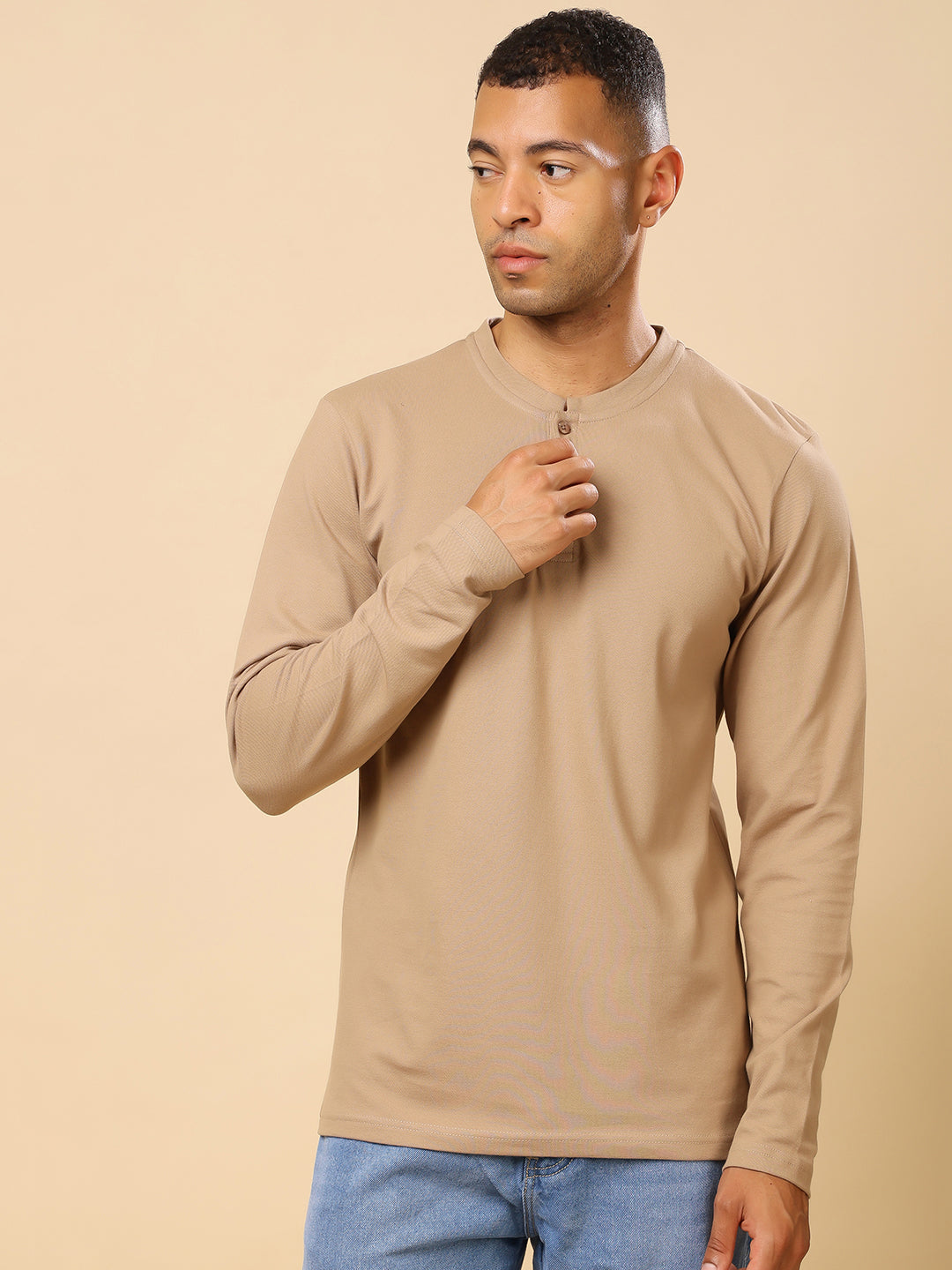 Stylox Men’s Henley Neck Full Sleeve Solid T-Shirt – Casual & Stylish Everyday Wear - Stylox