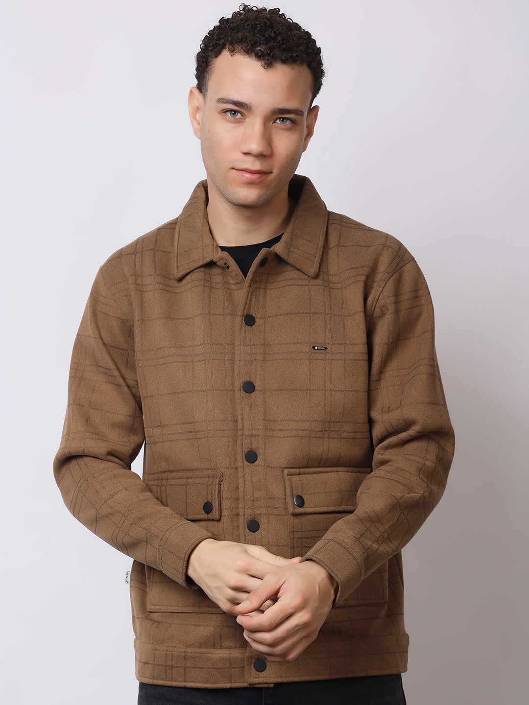 Stylox Men’s Checkered Winter Shacket – Warm Button-Down Fleece Jacket with Utility Pockets