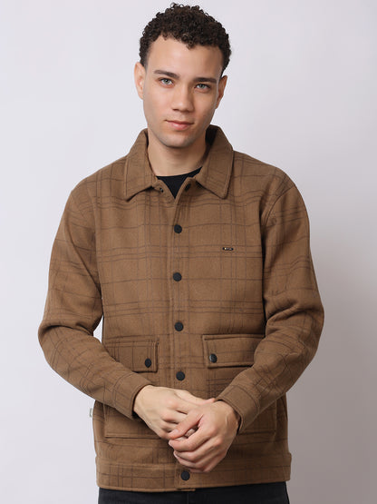 Stylox Men’s Checkered Winter Shacket – Warm Button-Down Fleece Jacket with Utility Pockets