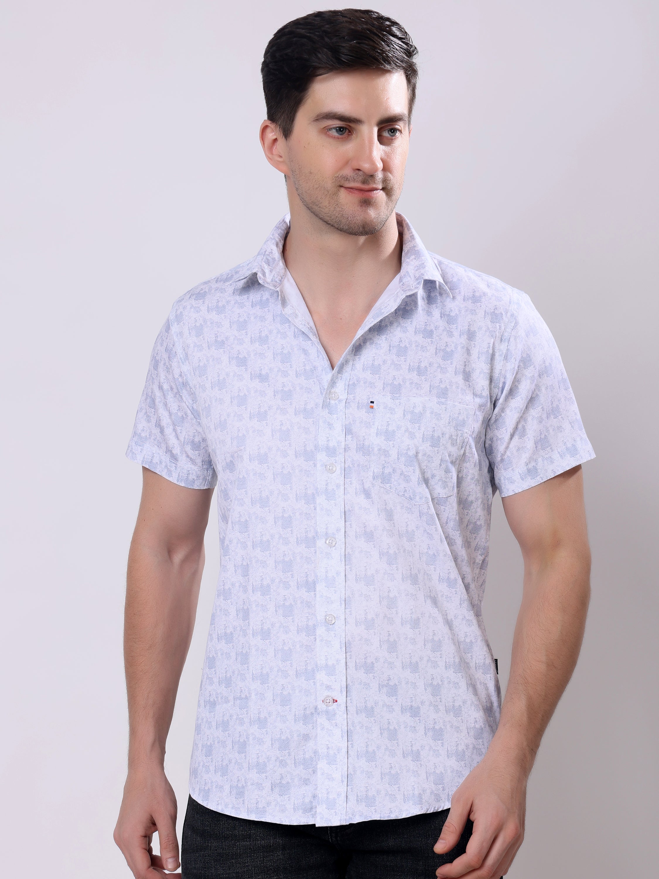 Stylox Men’s Regular Fit Half Sleeve Abstract print Cotton Summer Casual Shirt - Stylox
