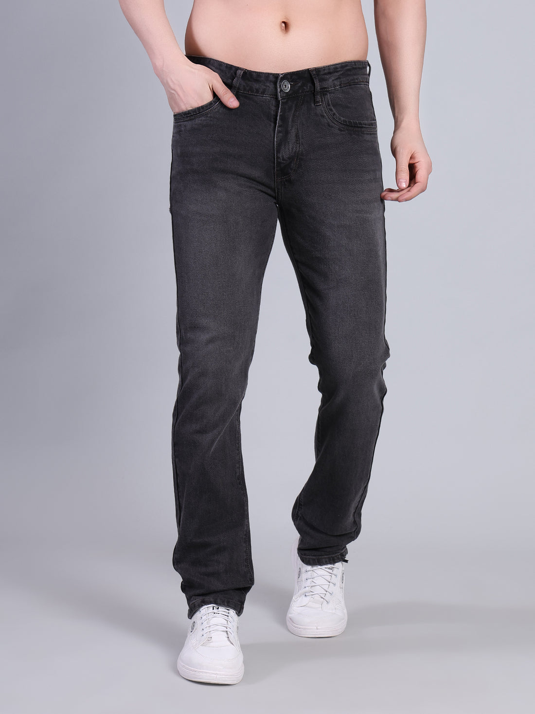 Stylox Men’s Mid Rise Stretchable Washed Slim Fit Denim Jeans-Light Grey - Stylox