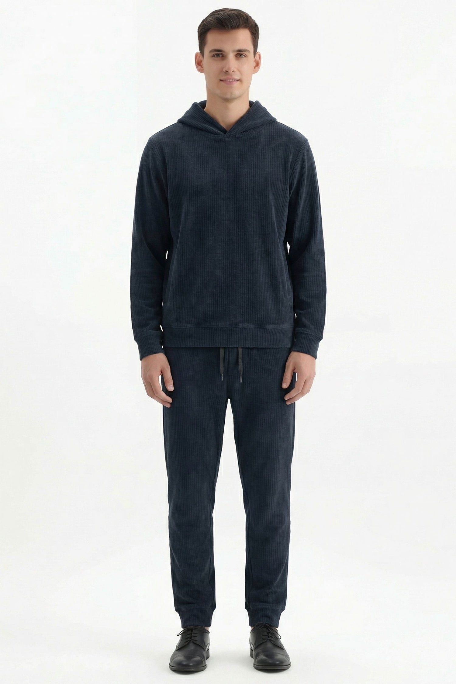 Stylox Men’s Regular Fit Ribbed Tracksuit Set (Hooded Sweatshirt + Jogger Pants)