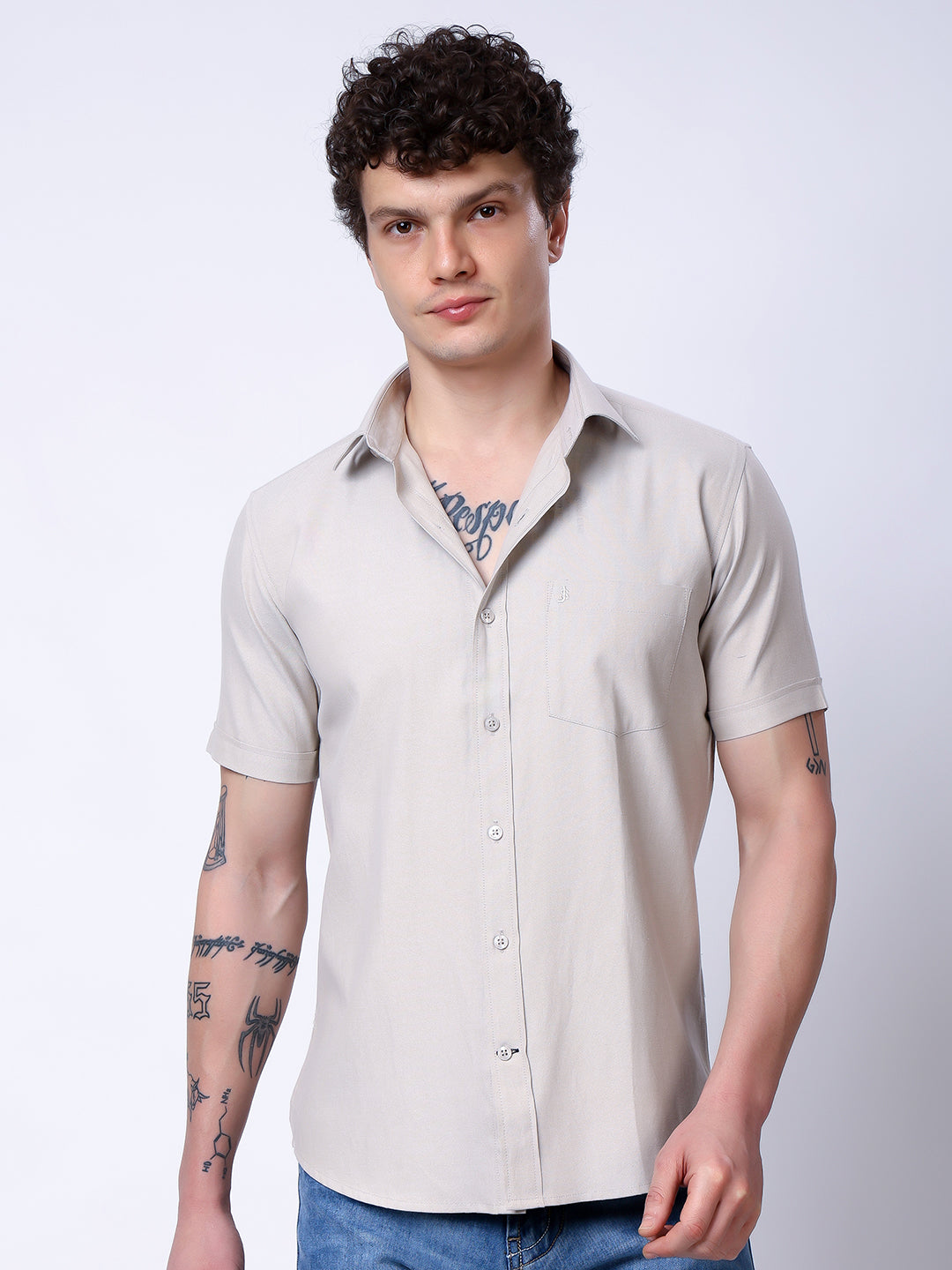 Stylox Men’s Regular Fit Half Sleeve Solid Casual Shirt-Lilac - Stylox