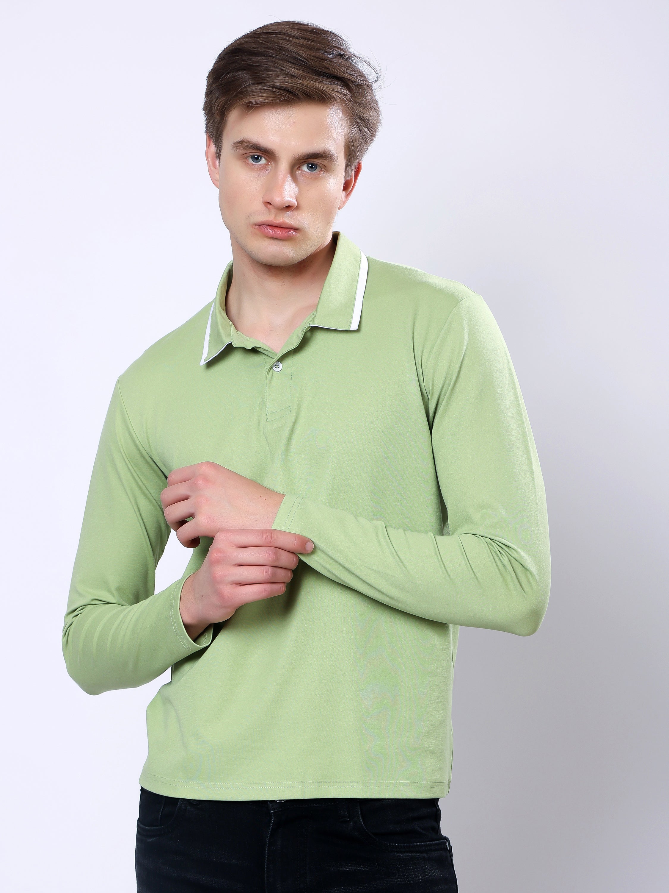 Stylox Men’s Regular Fit Solid Full Sleeve Polo T-Shirt with Contrast Collar - Stylox