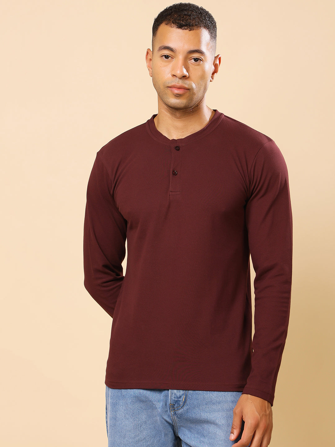 Stylox Men’s Henley Neck Full Sleeve Solid T-Shirt – Casual & Stylish Everyday Wear - Stylox