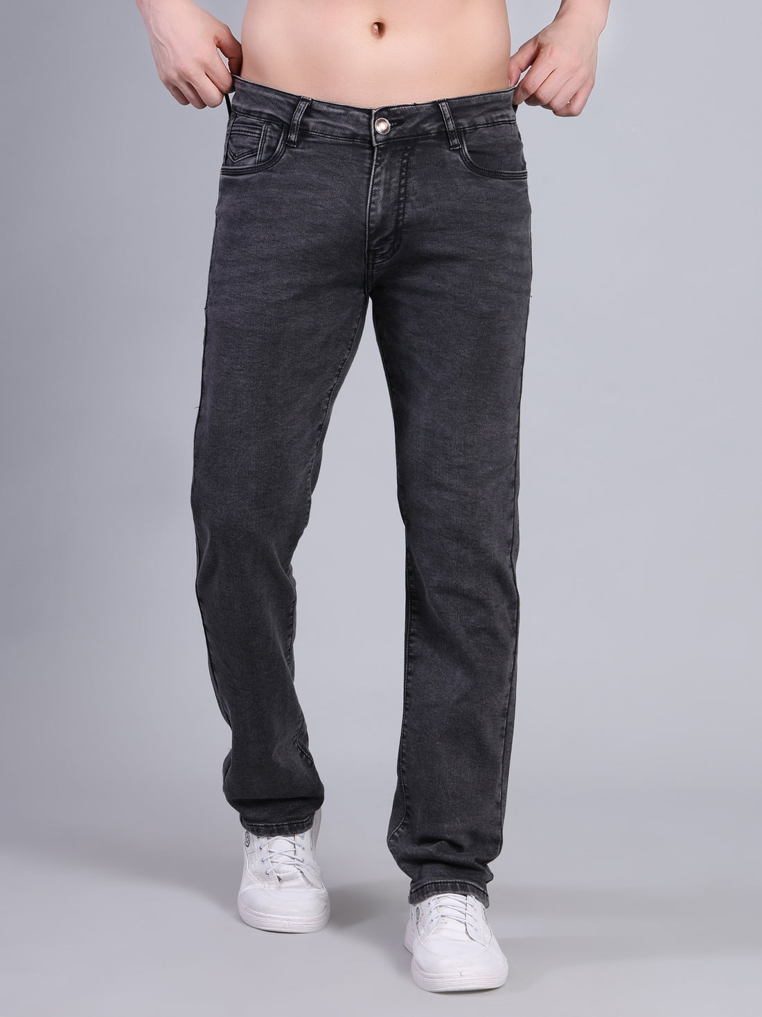 Stylox Men’s Slim Fit Mid Rise Stretchable Denim Jeans-Grey - Stylox