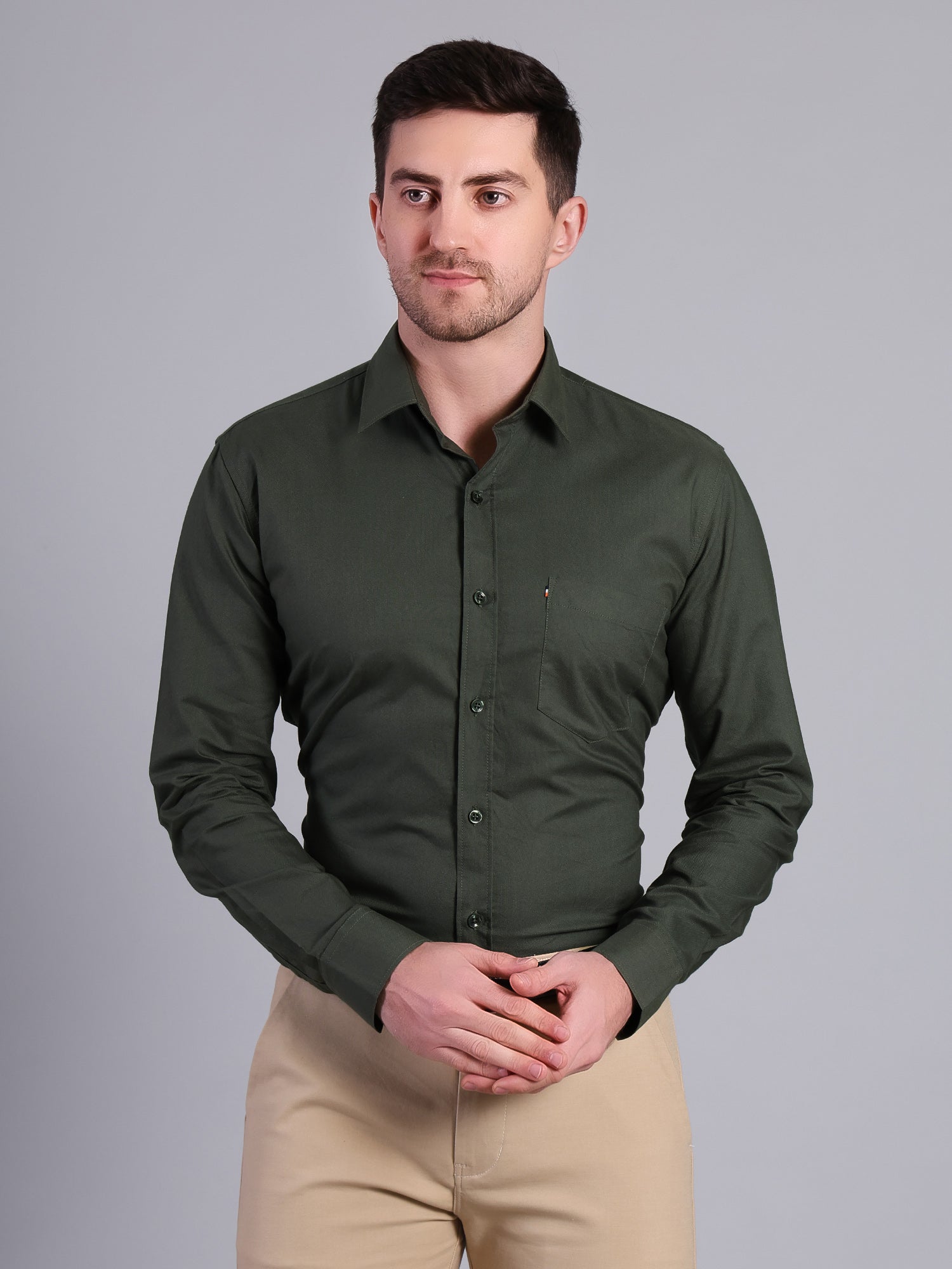Stylox Men’s Regular Fit Solid Oxford Casual Shirt-Green - Stylox