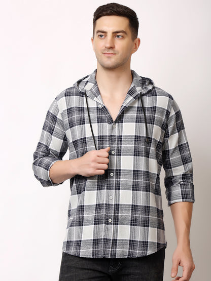 Stylox Men’s Regular Fit Hooded Check Shirt | Full Sleeve Cotton Blend Casual Checkered Shirt