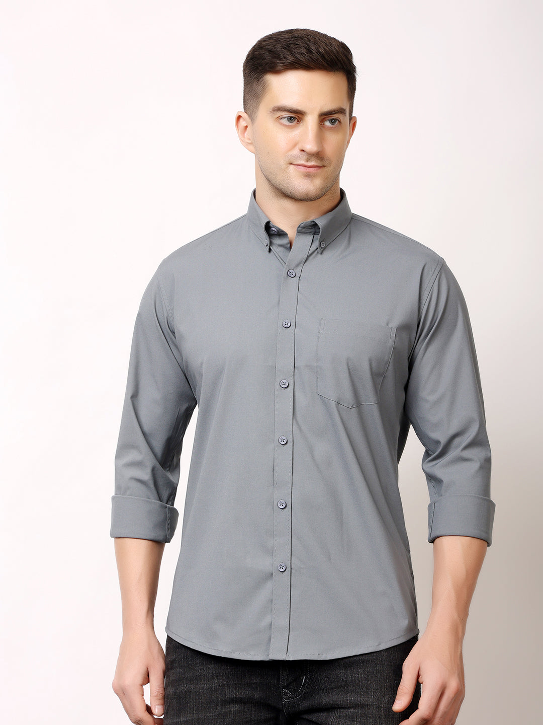 Stylox Men's Regular Fit Solid Casual Shirt with Full Sleeves – Premium Cotton Blend Button-Down Shirt for Smart Everyday Style - Stylox