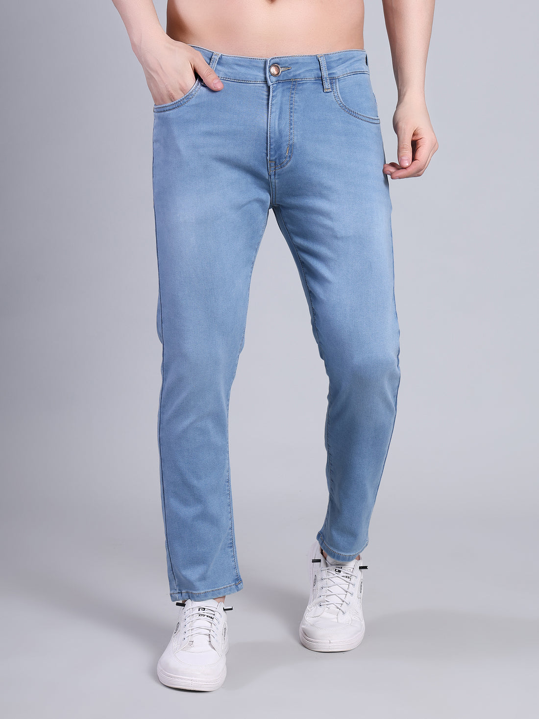 Stylox Men’s Ankle Fit Mid Rise Stretchable Denim Jeans-Mid Light Blue - Stylox