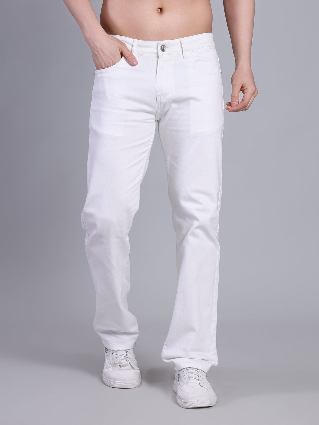 Stylox Men’s Comfort Fit Non-Stretch Rigid Denim Jeans-White - Stylox