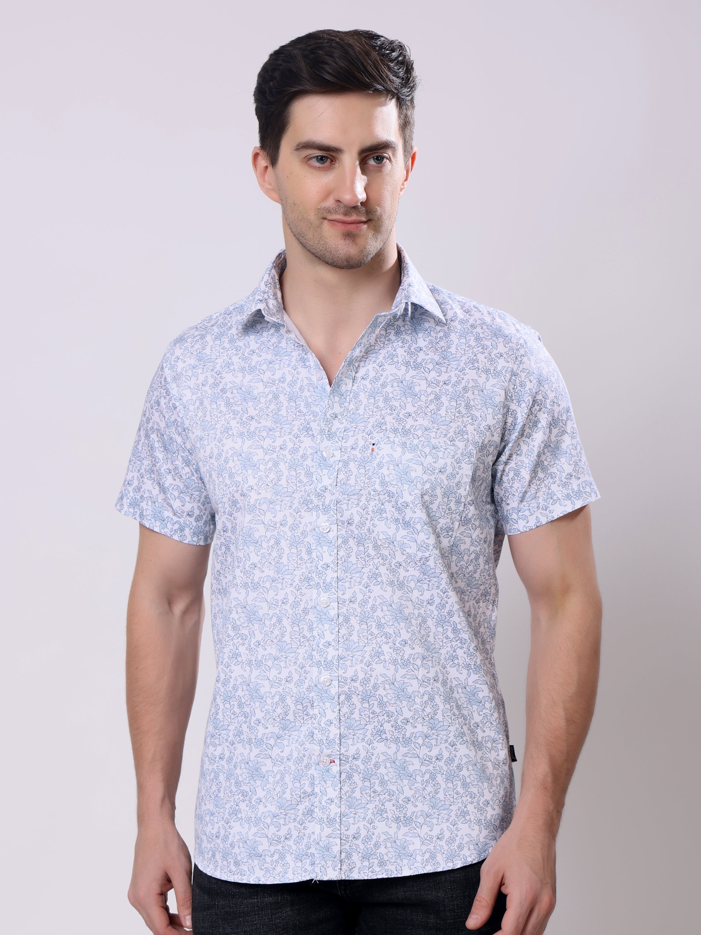 Stylox Men’s Regular Fit Half Sleeve floral print Cotton Summer Casual Shirt - Stylox