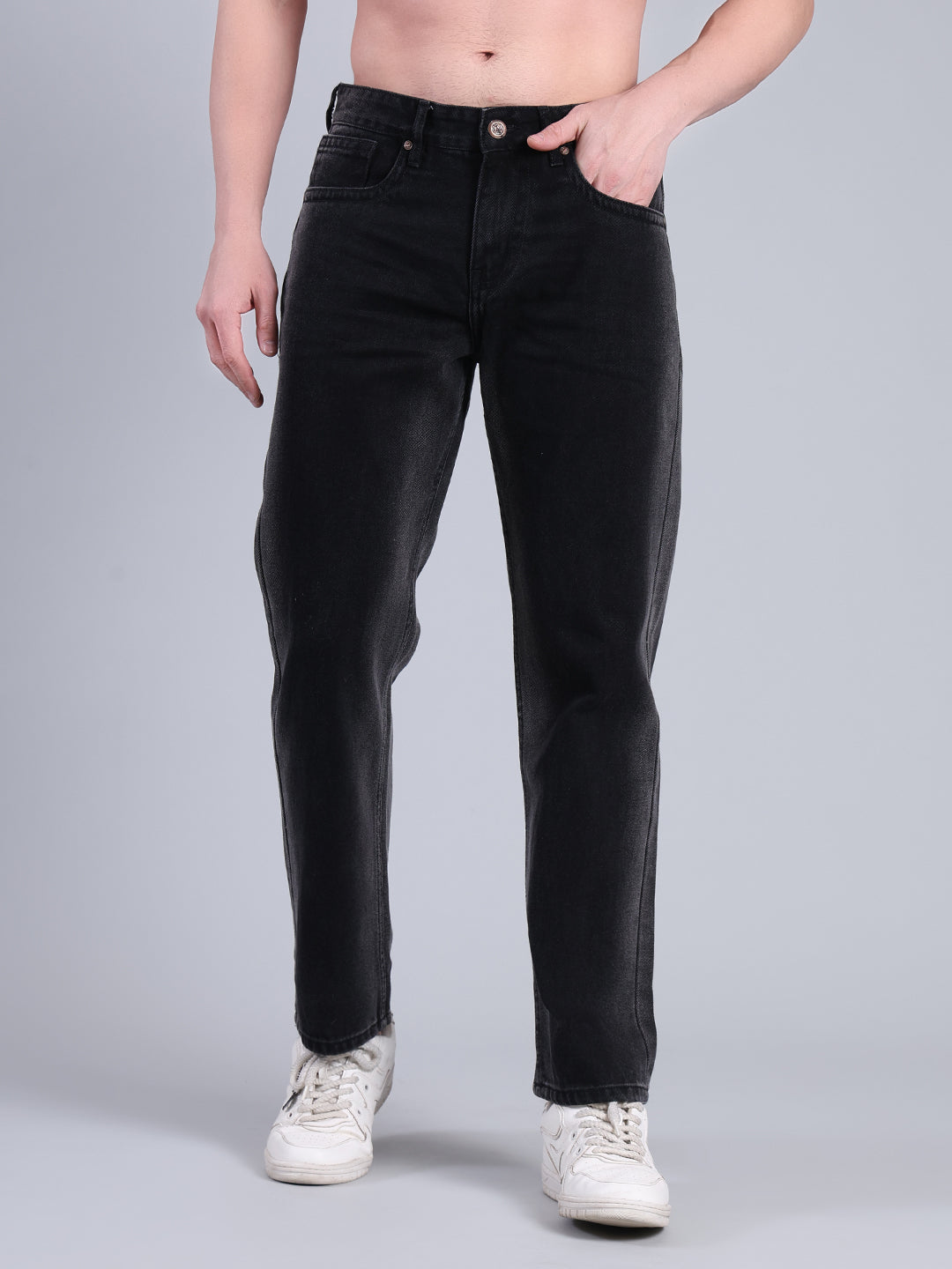 Stylox Men’s Relaxed Fit Black Jeans | Classic Washed Denim Jeans for Men | Mid-Rise Everyday Casual Wear