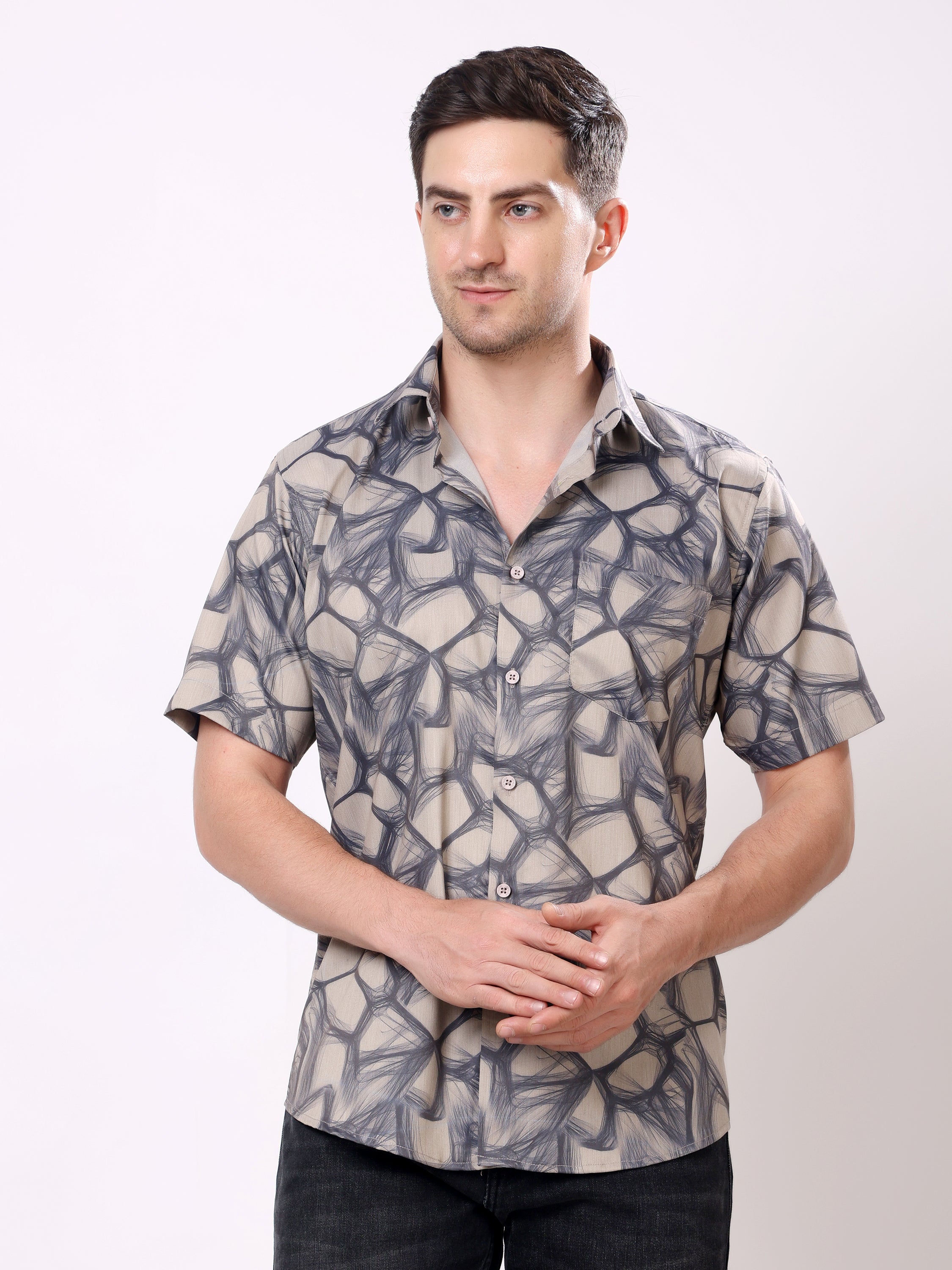 Stylox Men’s Regular Fit Half Sleeve Abstract Printed Casual Stylish Summer Shirt - Stylox