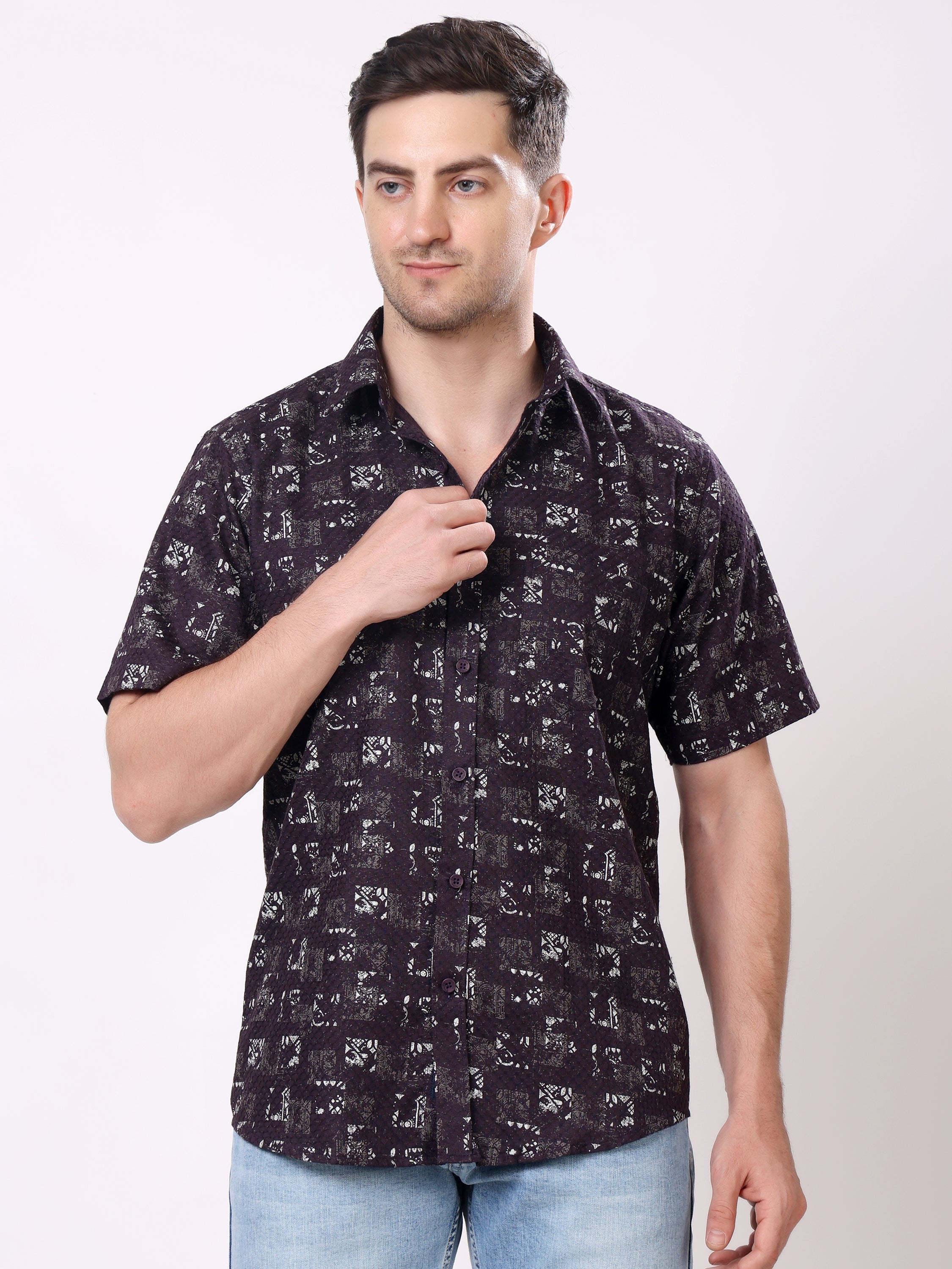 Stylox Men’s Regular Fit Half Sleeve Abstract Printed Casual Stylish Summer Shirt - Stylox