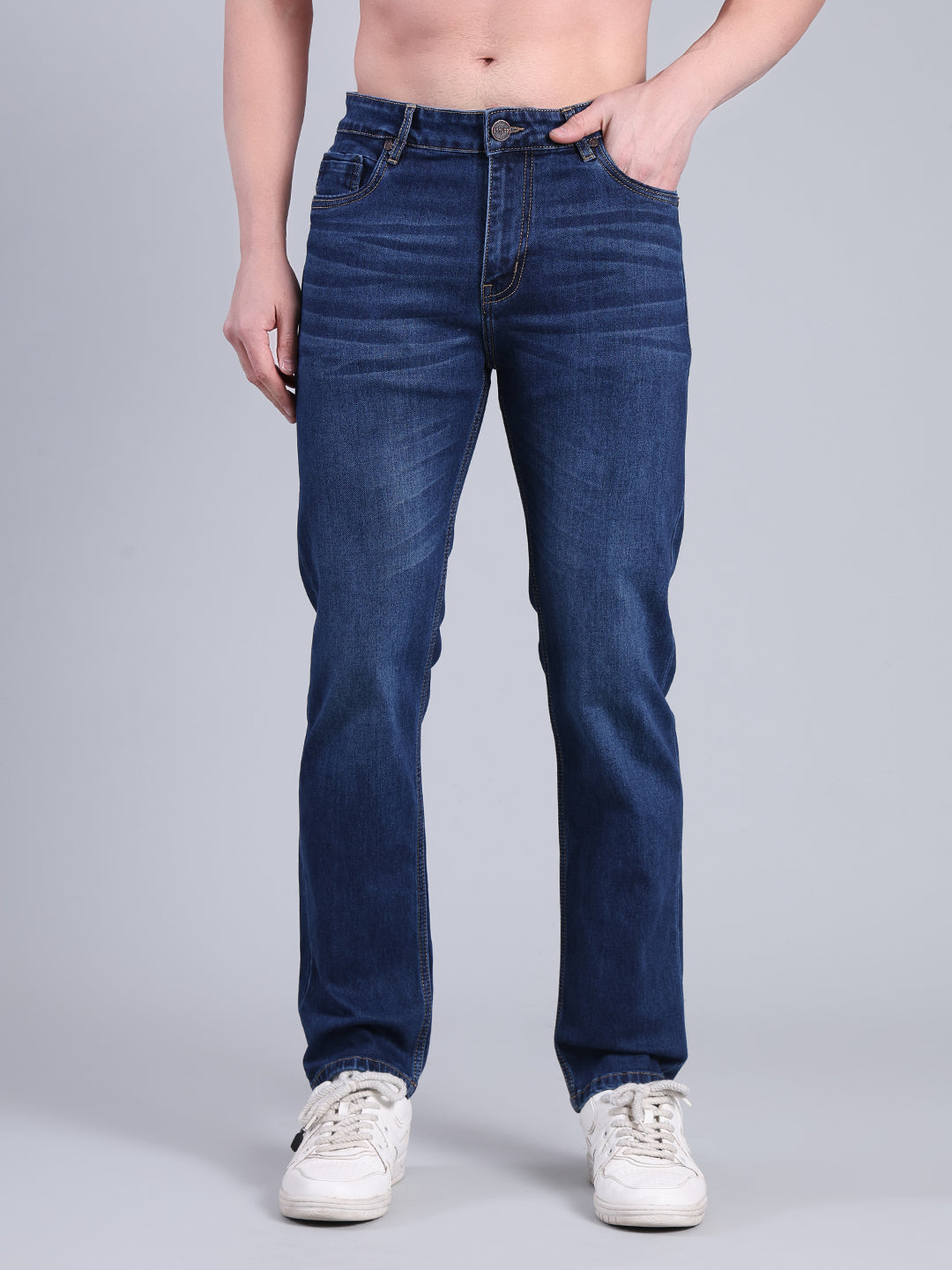 Stylox Men’s Comfort Fit Mid Rise Washed Denim Jeans - Stylox