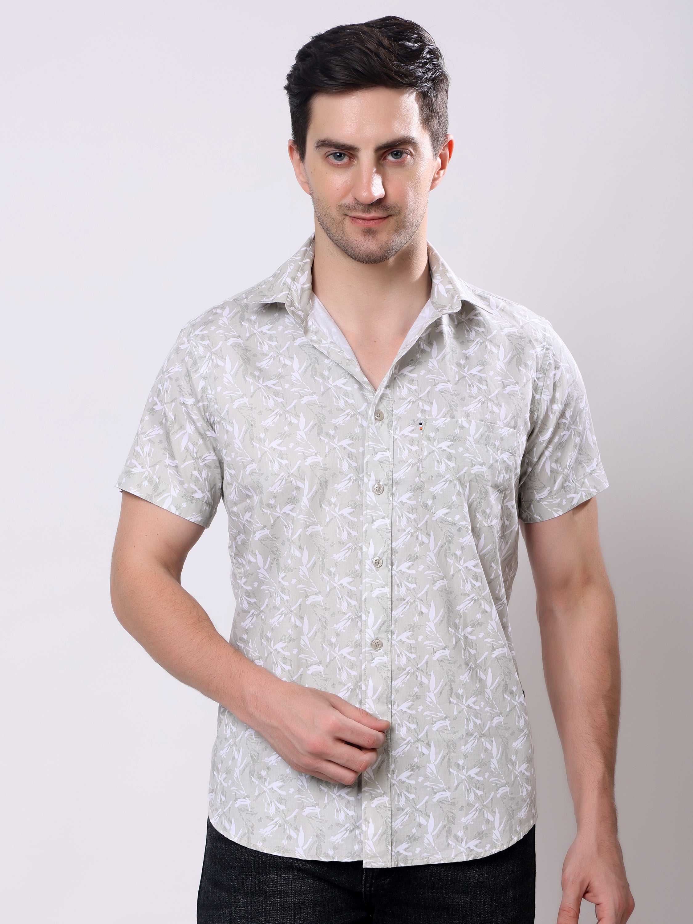 Stylox Men’s Regular Fit Half Sleeve Leaf Print Cotton Summer Casual Shirt - Stylox