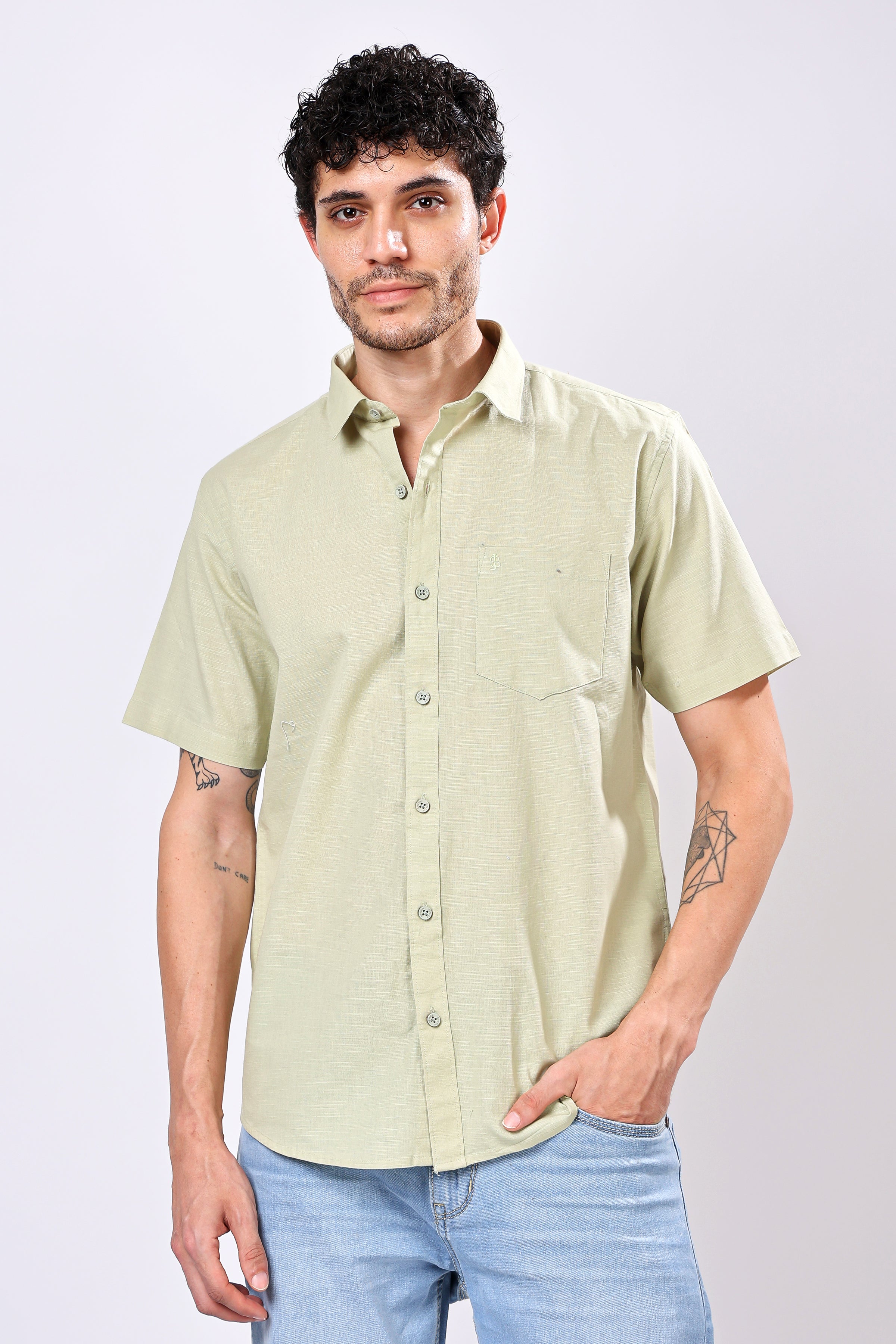 Stylox Men's Half Sleeve Solid Casual Shirt – Comfortable Cotton Blend Shirt for Smart Everyday Style - Stylox