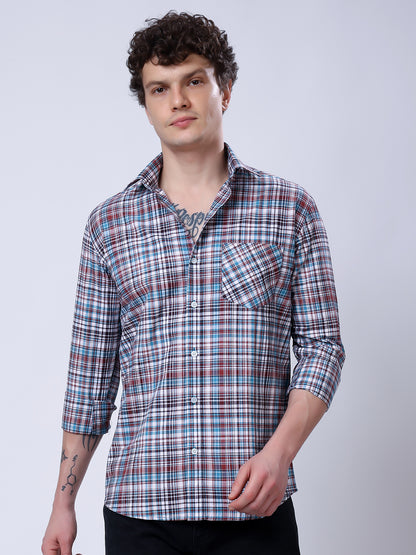 Stylox Men’s Regular Fit Full Sleeve Casual Check Shirt–Blue &amp; Brown - Stylox