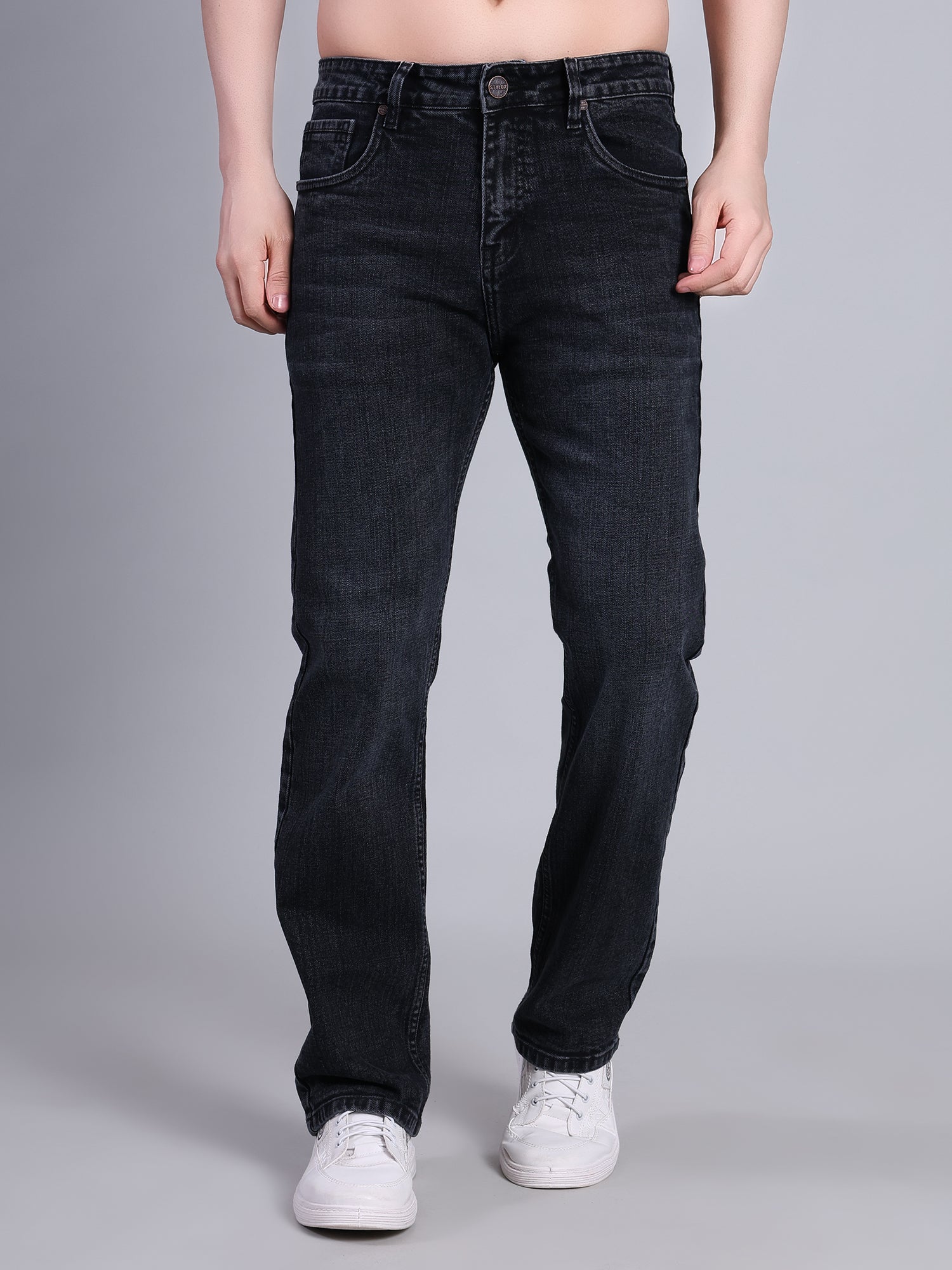 Stylox Men’s Mid-Rise Straight Fit Classic Washed Denim Jeans-Grey - Stylox