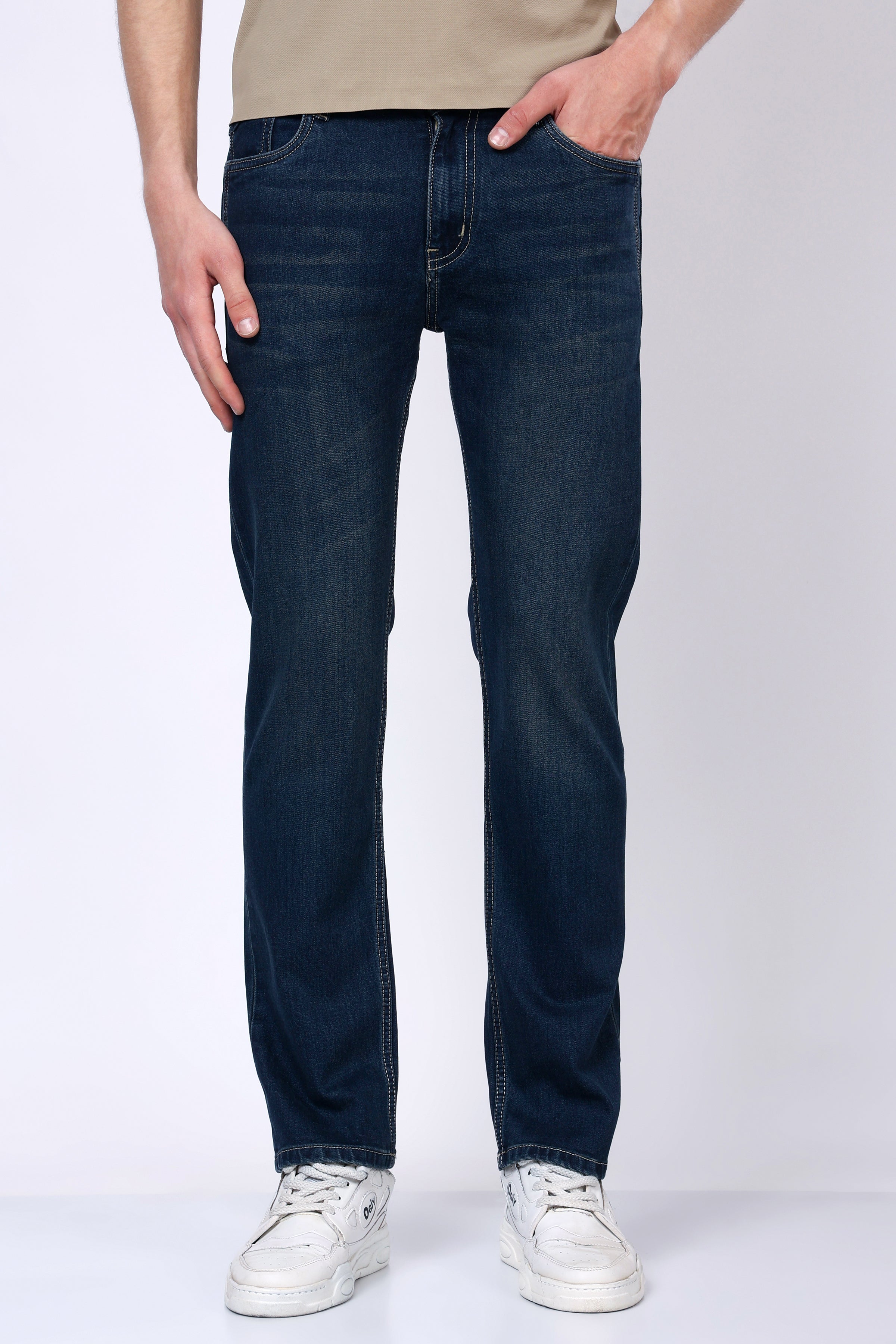 Stylox Men’s Mid-Rise Comfort Fit Stretchable Dark Blue Denim Jeans - Stylox