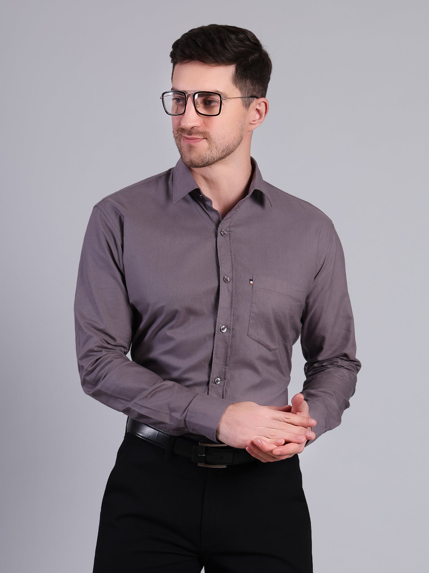 Stylox Men’s Regular Fit Solid Oxford Casual Shirt-Dark Grey - Stylox