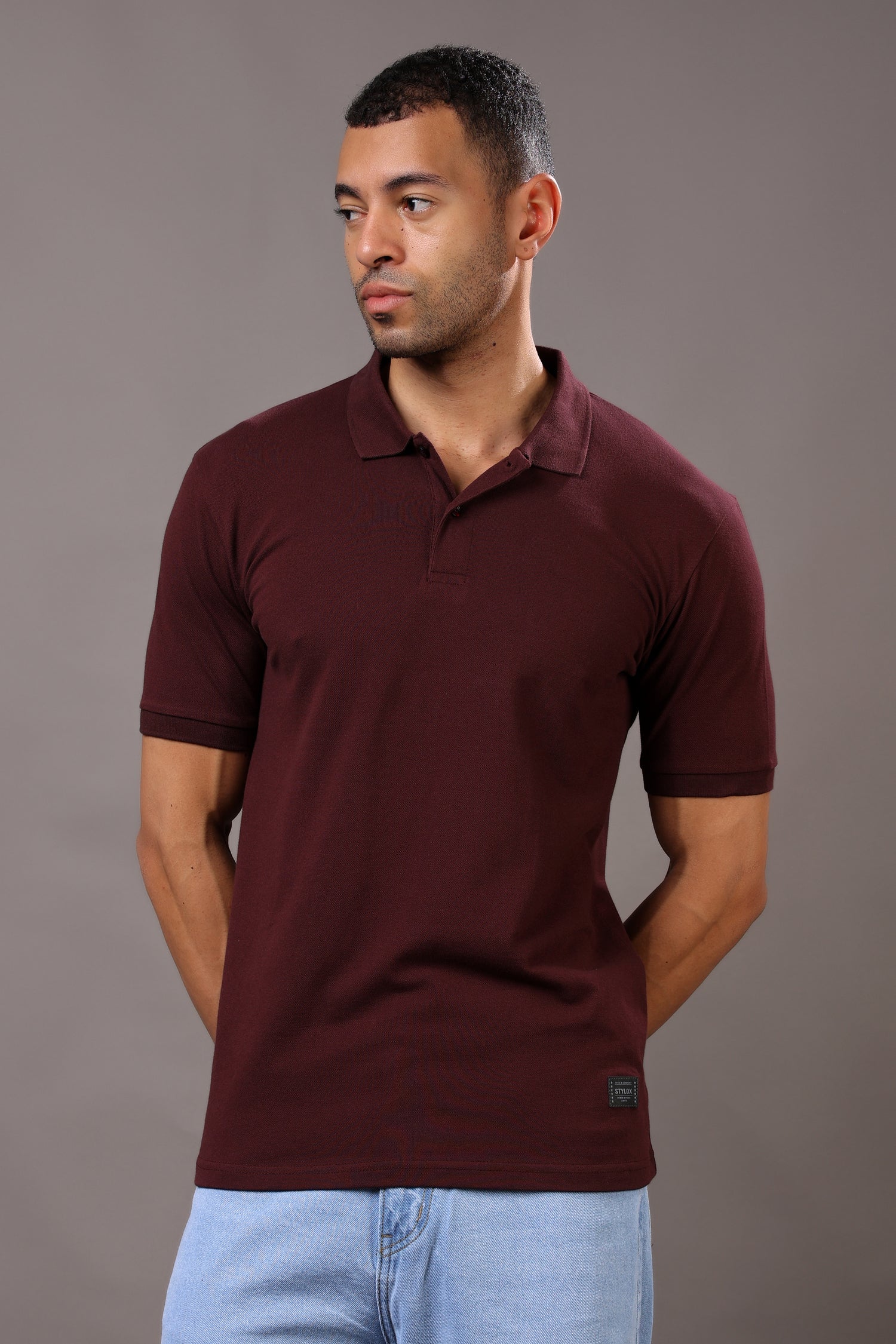 Stylox Men’s Polo Collar Solid T-Shirt - Soft, Breathable &amp; Everyday Wear