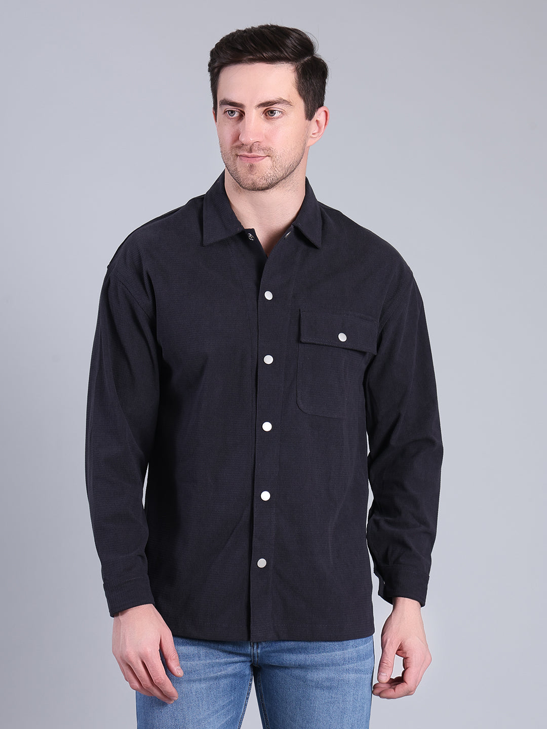 Stylox Men’s Textured Winter Shacket with Snap Button Closure