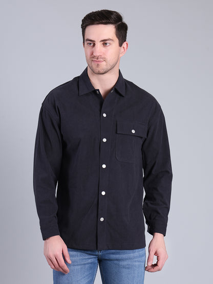 Stylox Men’s Textured Winter Shacket with Snap Button Closure