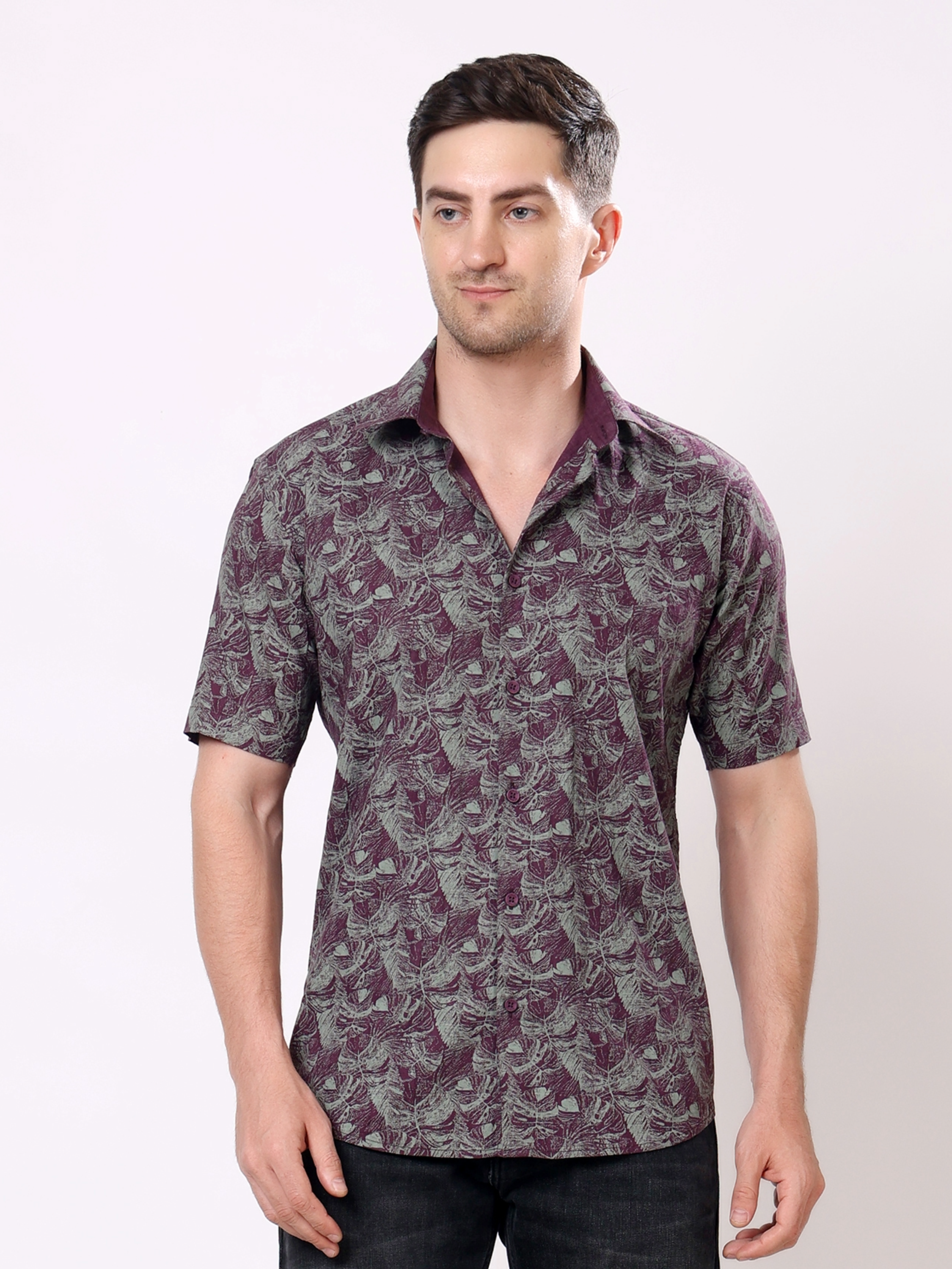 Stylox Men’s Regular Fit Half Sleeve Tropical Leaf Printed Casual Summer Shirt - Stylox