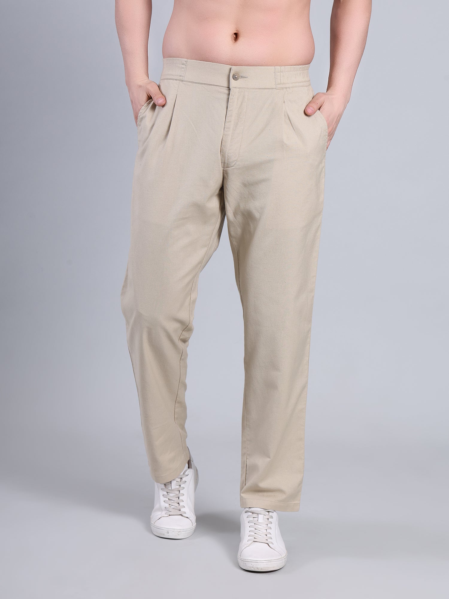 Stylox Men’s Cotton Linen Blend Trousers | Regular Fit Pleated Pants