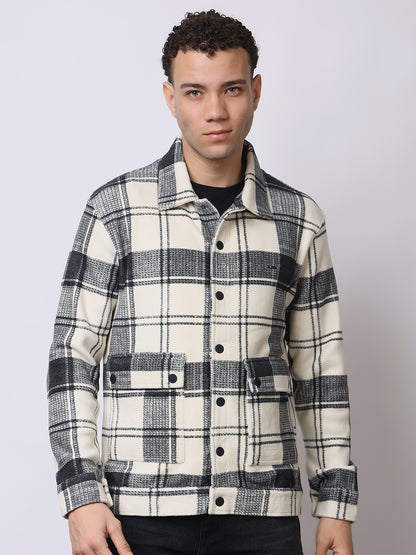 Stylox Men’s Checkered Winter Shacket – Premium Fleece-Lined Button-Down Plaid Jacket for Casual &amp; Outdoor Wear